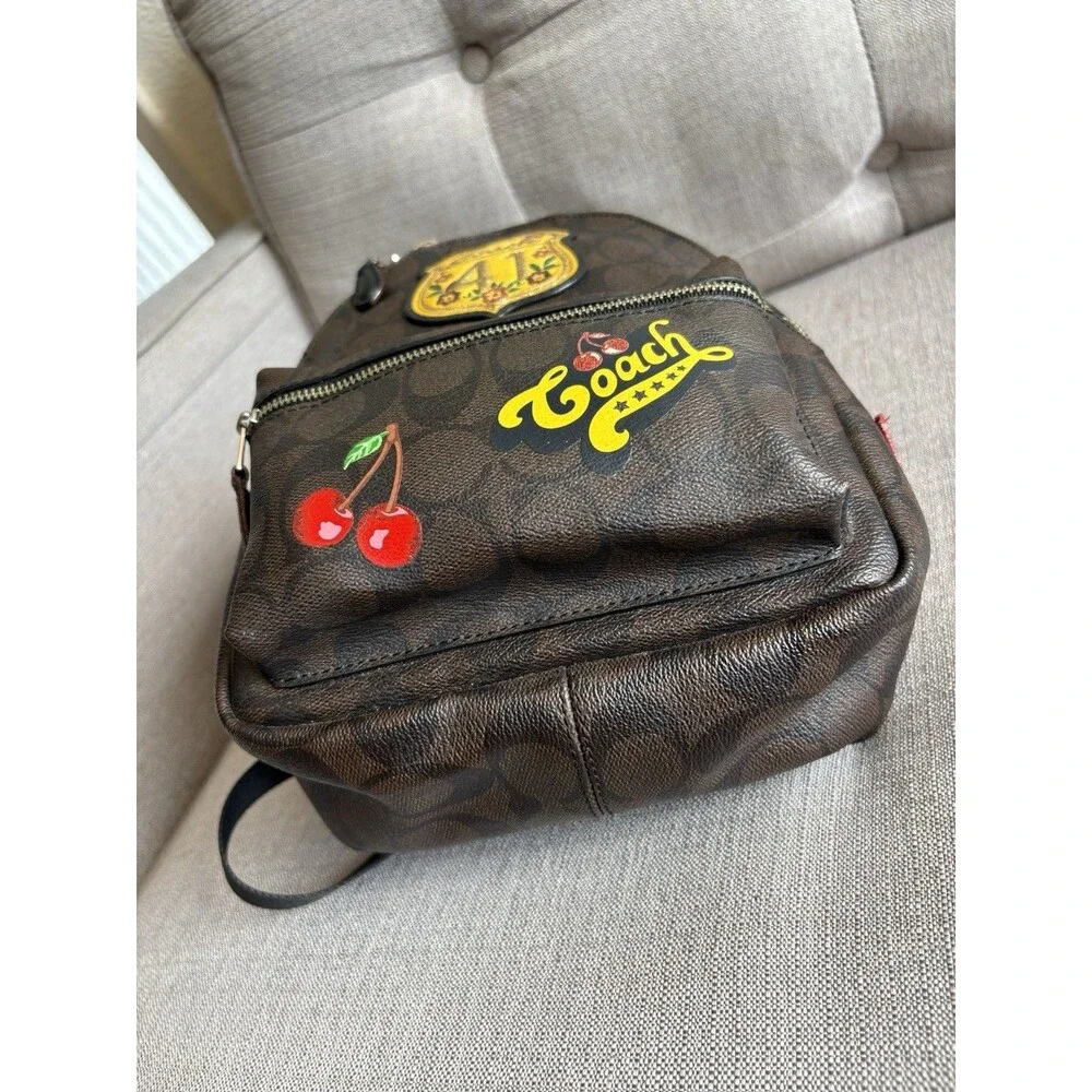 Coach Charlie Signature Mini Backpack Vintage Patchwork Route 41 & Cherry Print